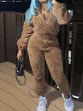 SC Long Sleeve Solid Color Plush Two Piece Pants Set GXHF-81108