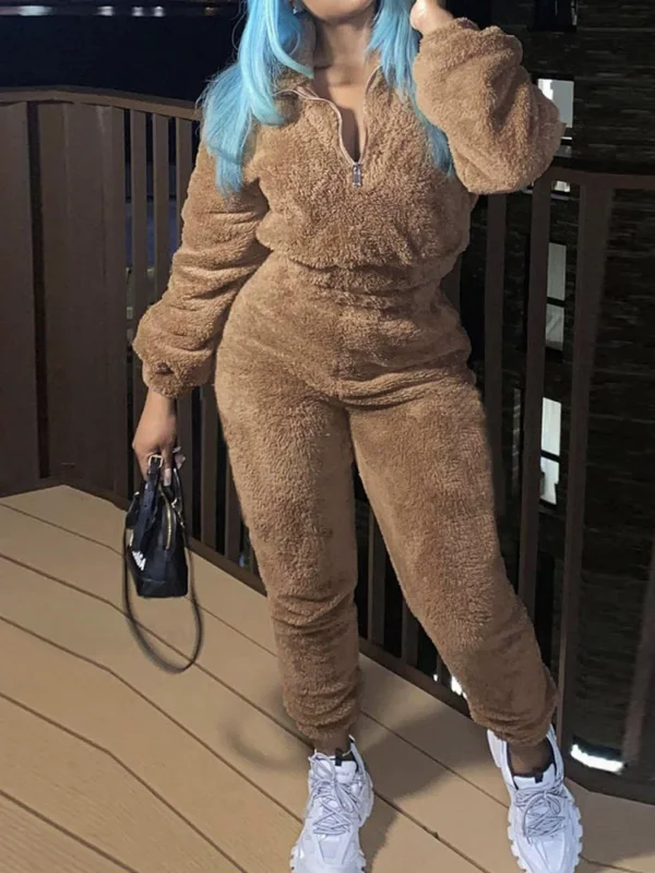 SC Long Sleeve Solid Color Plush Two Piece Pants Set GXHF-81108
