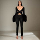 SC Hollow Out Patchwork Fur Sleeve Tight Jumpsuit GDSF-J25JP409
