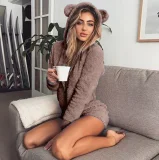 SC Plus Size Plush Loungewear Long Sleeve Hooded Romper GXHF-Y25669
