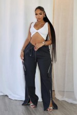 SC Casual Zipper Split Loose Straight Pants GXHF-M80250