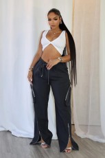 SC Casual Zipper Split Loose Straight Pants GXHF-M80250