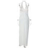 SC Halterneck V Neck Ruched Mesh Maxi Dress GLAG-D5819940F