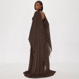 SC Backless Long Sleeve Ribbon Dress+Tulle Shawl Two-Piece Set GDSF-D25ST485