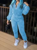 SC Long Sleeve Solid Color Plush Two Piece Pants Set GXHF-81108