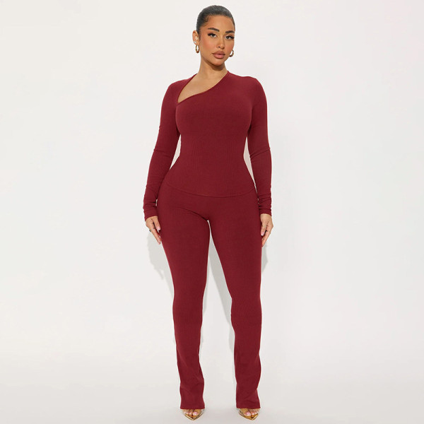 SC Slash V Neck Tight Long Sleeve Pants Suit GDSF-J25ST407