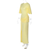 SC Solid Color Backless Lotus Leaf Sleeve Maxi Dress GLAG-D5920189G