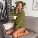 SC Plus Size Plush Loungewear Long Sleeve Hooded Romper GXHF-Y25669