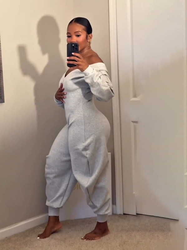 SC V Neck Long Sleeve Sport Jumpsuit GXHF-80807
