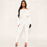 SC Fur Off Shoulder Long Sleeve Jumpsuit GDSF-J25JP405