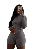 SC Solid Color Zipper Skinny Two Piece Shorts Set GYJY-XY0111