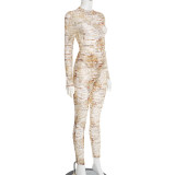 SC Letter Print Mesh Bodysuit Skinny Two Piece Pants Set GDSF-D25ST474