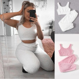 SC Solid Color Plush Tank Tops Two Piece Pants Set GXHF-X08292163