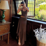 SC Solid Color Sling Top Irregular Long Skirt 2 Piece Set GLAG-S5A20528F