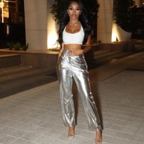 SC High Waist PU Leather Casual Pants GXHF-X86815