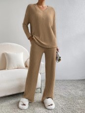 SC Casual Loose Knit V-Neck Long Sleeve And Pants Suit GYOU-CX23082701