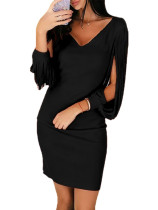 SC Elegant V-neck Fringed Long Sleeve Party Dress GYOU-CX1108