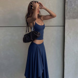 SC Solid Color Sling Top Irregular Long Skirt 2 Piece Set GLAG-S5A20528F