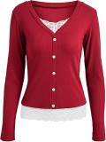 SC Fashion Lace Splice Long Sleeve Tops GYOU-CX1031