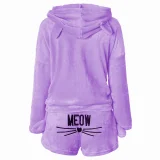 Plus Size Cat Embroidered Plush Long-Sleeve Two-Piece Pajama Set GXHF-Y88560