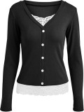 SC Fashion Lace Splice Long Sleeve Tops GYOU-CX1031