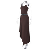 SC Solid Color Sling Top Irregular Long Skirt 2 Piece Set GLAG-S5A20528F