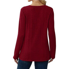 SC Solid Color V-neck knitted Long Sleeve Top GYOU-CX803