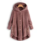 SC Plus Size Button-Up Hooded Plush Solid-Color Jacket GXHF-885236