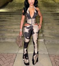 SC Print Halterneck Tie Up Jumpsuit GXHF-M80915