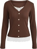 SC Fashion Lace Splice Long Sleeve Tops GYOU-CX1031