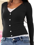 SC Fashion Lace Splice Long Sleeve Tops GYOU-CX1031