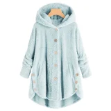 SC Plus Size Button-Up Hooded Plush Solid-Color Jacket GXHF-885236