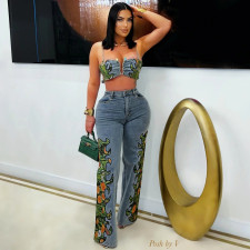 SC Fashion Print Washed Straight Jeans GXHF-M80625