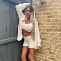 SC Plus Size Plush Long Sleeve Coat+Vest+Short 3 Piece Set GXHF-HT869
