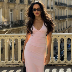 SC Sexy V Neck Backless Pleated Maxi Dress GLAG-D5A20457F