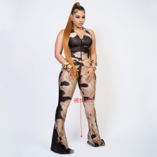 SC Print Halterneck Tie Up Jumpsuit GXHF-M80915