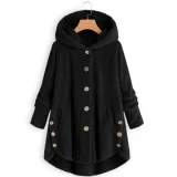 SC Plus Size Button-Up Hooded Plush Solid-Color Jacket GXHF-885236