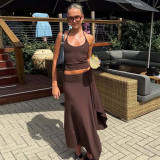 SC Solid Color Sling Top Irregular Long Skirt 2 Piece Set GLAG-S5A20528F