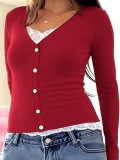 SC Fashion Lace Splice Long Sleeve Tops GYOU-CX1031