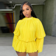 SC Ruched Long Sleeves Loose Bud Romper GXHF-M80626