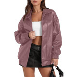 SC Long Sleeve Collared Zipper PU Leather Jacket GYOU-CX830
