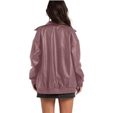 SC Long Sleeve Collared Zipper PU Leather Jacket GYOU-CX830
