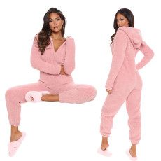 SC Plus Size Long Sleeve Hooded Plush Jumpsuit GXHF-Y88021