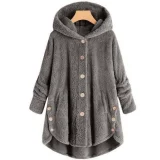 SC Plus Size Button-Up Hooded Plush Solid-Color Jacket GXHF-885236