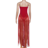 SC Solid Color Tassel Tube Top Bodysuit GZJQ-K25K86552