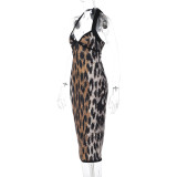 SC Leopard Print Halterneck Split Maxi Dress GLAG-D5A20356H
