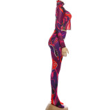 SC Print Long Sleeve Crop Tops Two Piece Pants Set GZJQ-K25S86357