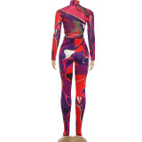 SC Print Long Sleeve Crop Tops Two Piece Pants Set GZJQ-K25S86357
