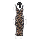 SC Leopard Print Halterneck Split Maxi Dress GLAG-D5A20356H