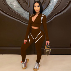 SC Contrast Color Patchwork Long Sleeve Sport 2 Piece Pants Set YF-9808